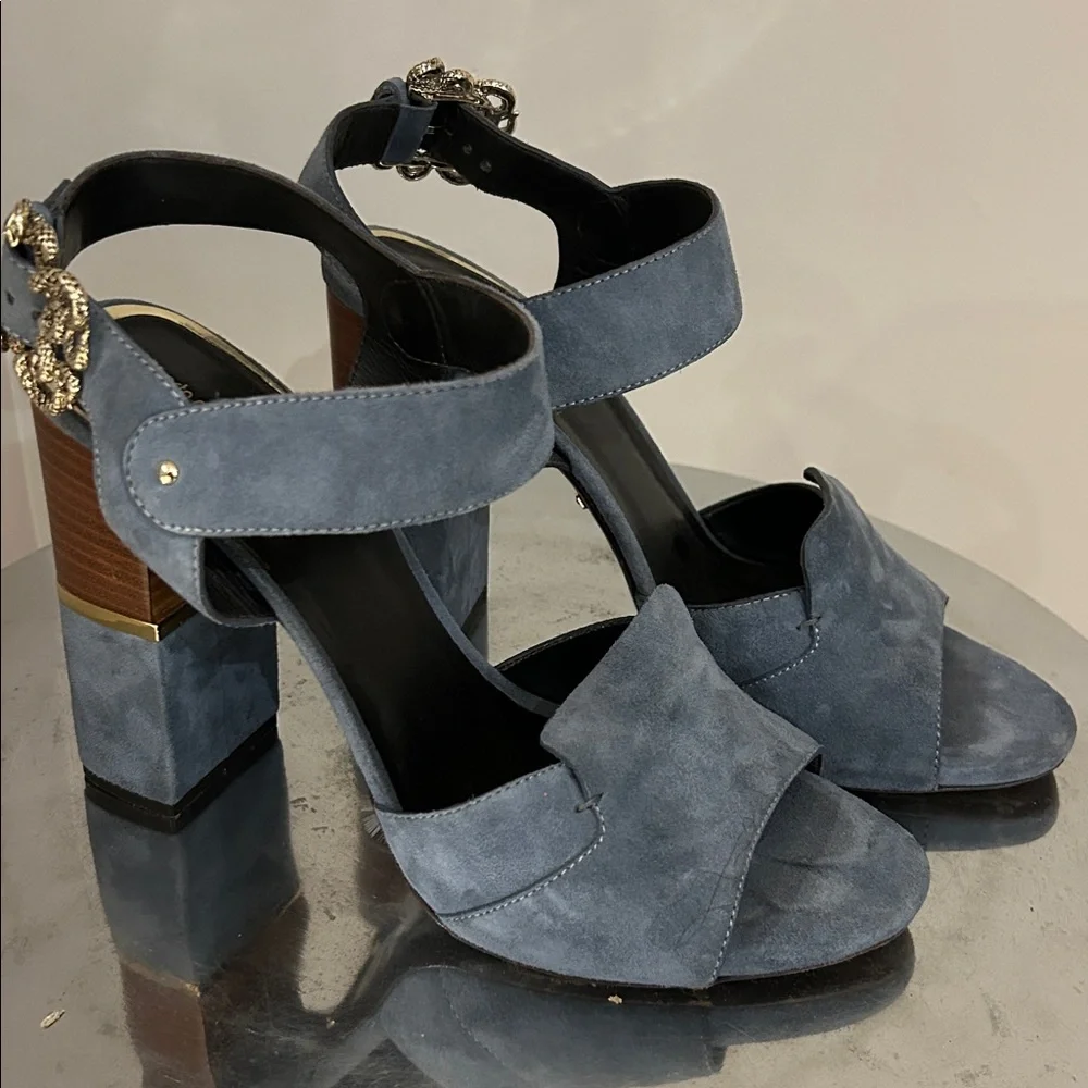 Roberto Cavalli Women's Blue Suede Block Heel Sandals - Picture 4 of 13